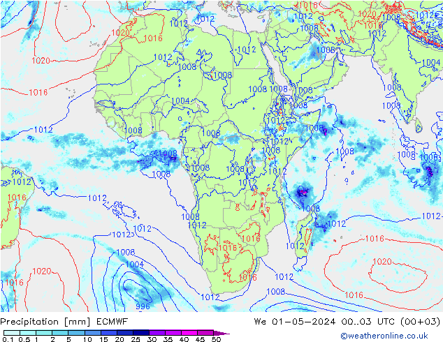 Precipitation ECMWF We 01.05.2024 03 UTC