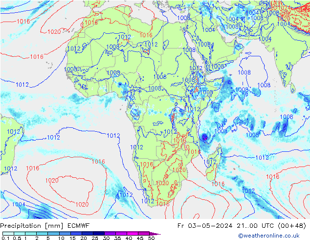 Srážky ECMWF Pá 03.05.2024 00 UTC