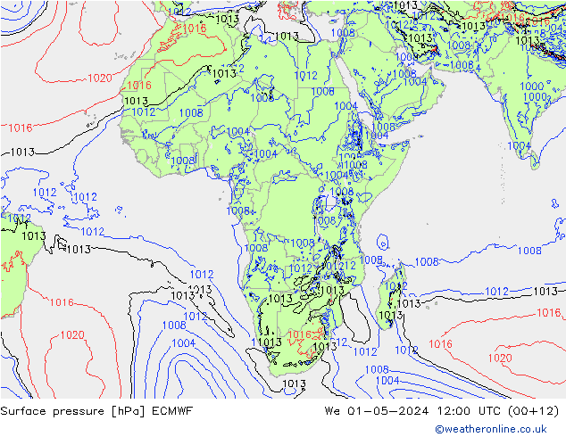 Surface pressure ECMWF We 01.05.2024 12 UTC