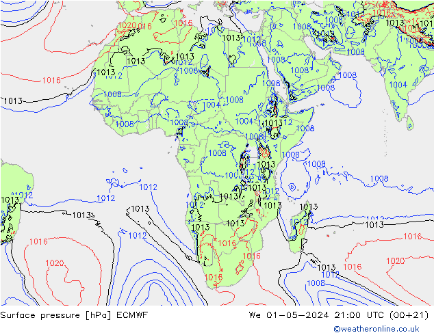 Atmosférický tlak ECMWF St 01.05.2024 21 UTC