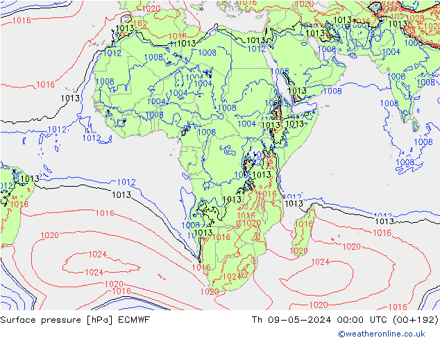 Luchtdruk (Grond) ECMWF do 09.05.2024 00 UTC