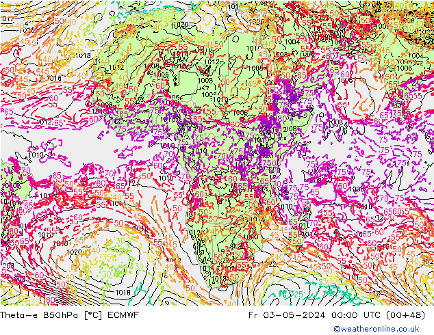 Theta-e 850hPa ECMWF  03.05.2024 00 UTC