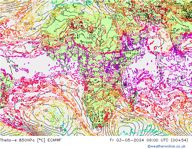 Theta-e 850hPa ECMWF Fr 03.05.2024 06 UTC