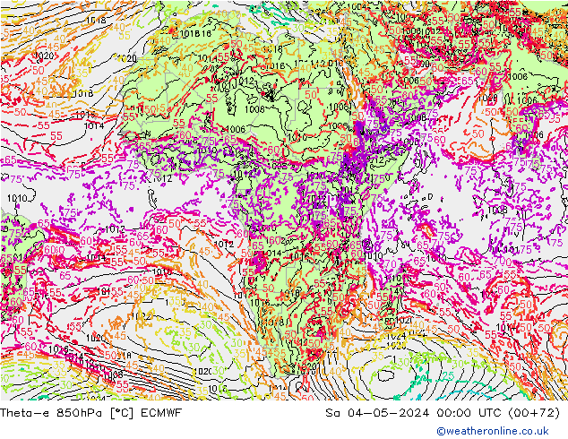 Theta-e 850hPa ECMWF Sáb 04.05.2024 00 UTC