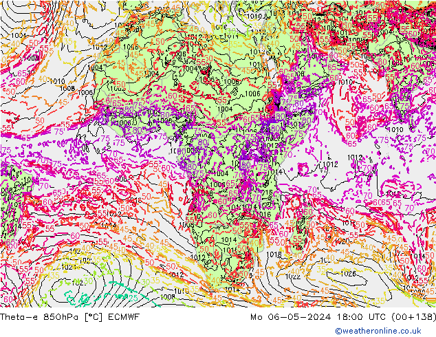 Theta-e 850hPa ECMWF ma 06.05.2024 18 UTC