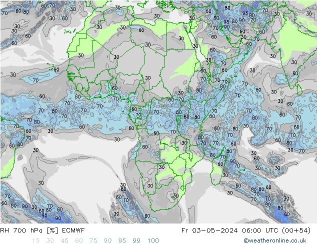 RH 700 hPa ECMWF Fr 03.05.2024 06 UTC