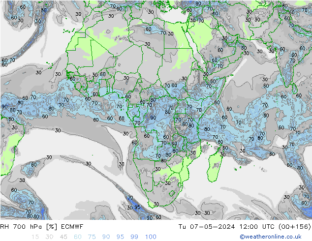 RH 700 hPa ECMWF Út 07.05.2024 12 UTC