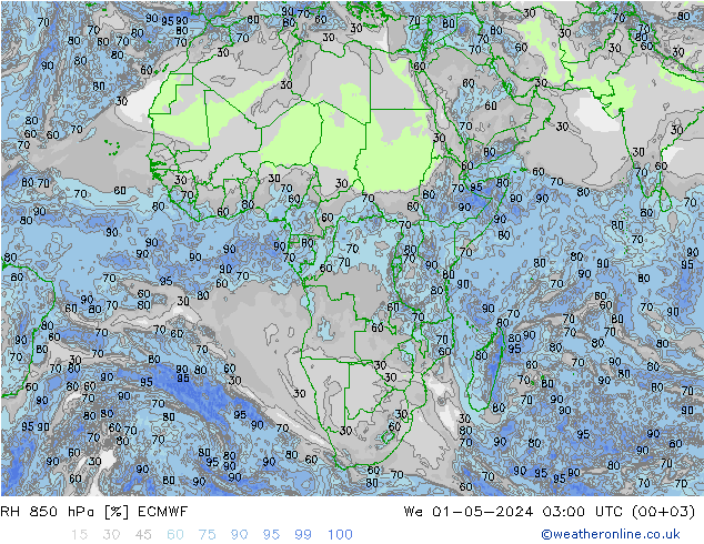 RH 850 hPa ECMWF śro. 01.05.2024 03 UTC