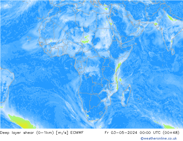 Deep layer shear (0-1km) ECMWF  03.05.2024 00 UTC