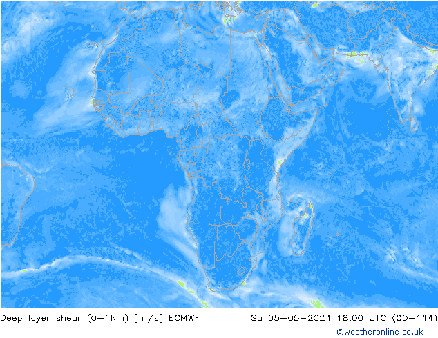 Deep layer shear (0-1km) ECMWF Su 05.05.2024 18 UTC