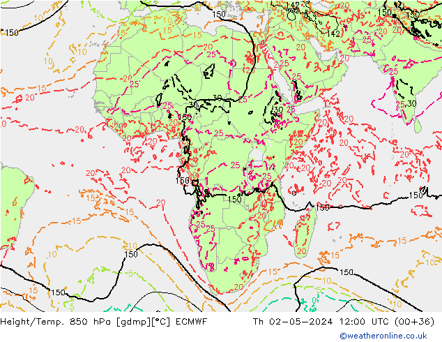 Z500/Rain (+SLP)/Z850 ECMWF Čt 02.05.2024 12 UTC