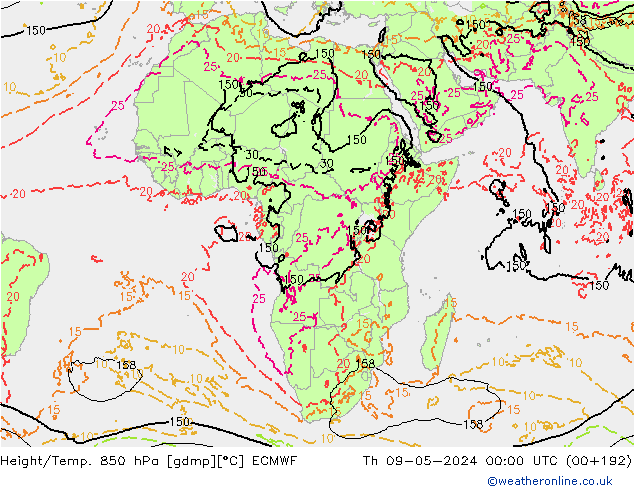 Z500/Rain (+SLP)/Z850 ECMWF gio 09.05.2024 00 UTC