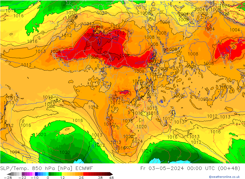 SLP/Temp. 850 hPa ECMWF Pá 03.05.2024 00 UTC