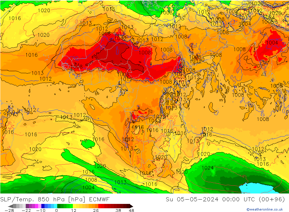 850 hPa Yer Bas./Sıc ECMWF Paz 05.05.2024 00 UTC