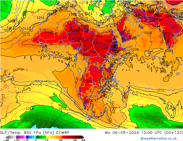 SLP/Temp. 850 hPa ECMWF  06.05.2024 12 UTC