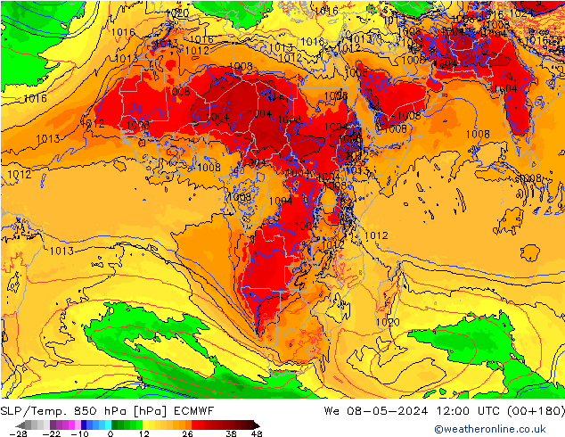 SLP/Temp. 850 hPa ECMWF We 08.05.2024 12 UTC