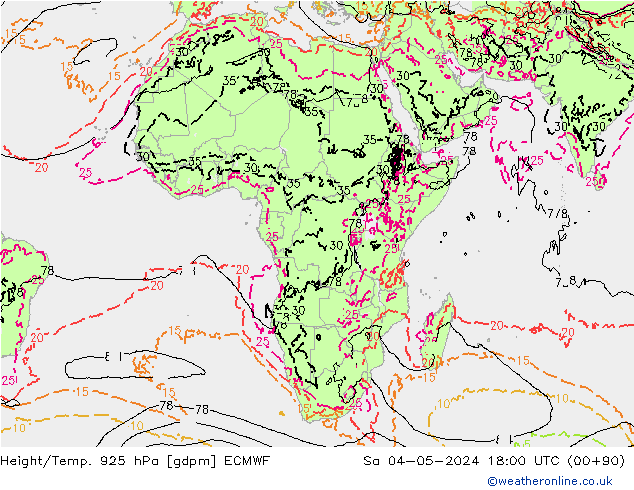 Height/Temp. 925 hPa ECMWF Sa 04.05.2024 18 UTC