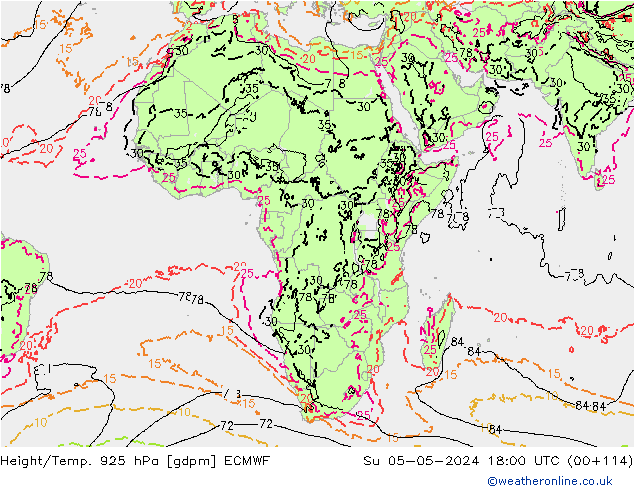 Yükseklik/Sıc. 925 hPa ECMWF Paz 05.05.2024 18 UTC