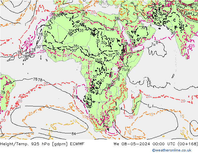 Height/Temp. 925 hPa ECMWF Mi 08.05.2024 00 UTC