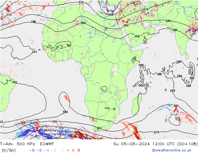 T-Adv. 500 hPa ECMWF Ne 05.05.2024 12 UTC