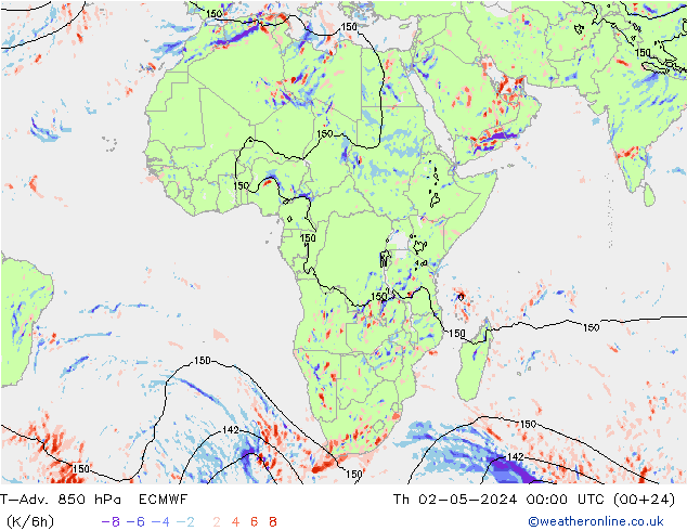 T-Adv. 850 hPa ECMWF czw. 02.05.2024 00 UTC