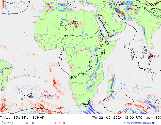 T-Adv. 850 hPa ECMWF We 08.05.2024 12 UTC