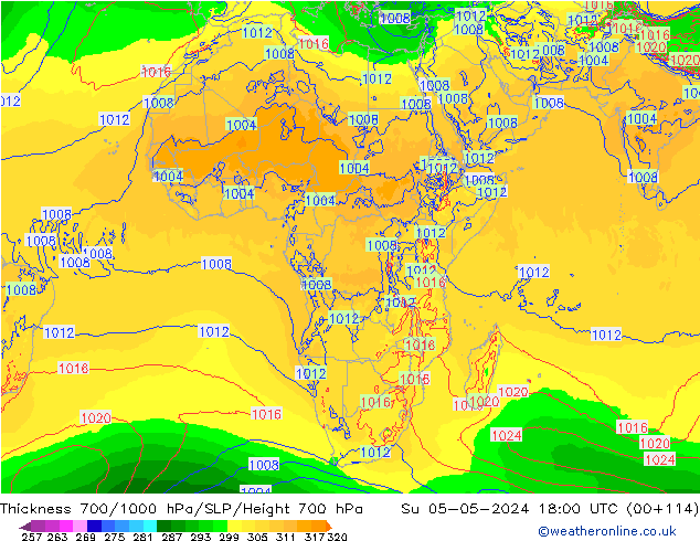 Thck 700-1000 hPa ECMWF Su 05.05.2024 18 UTC