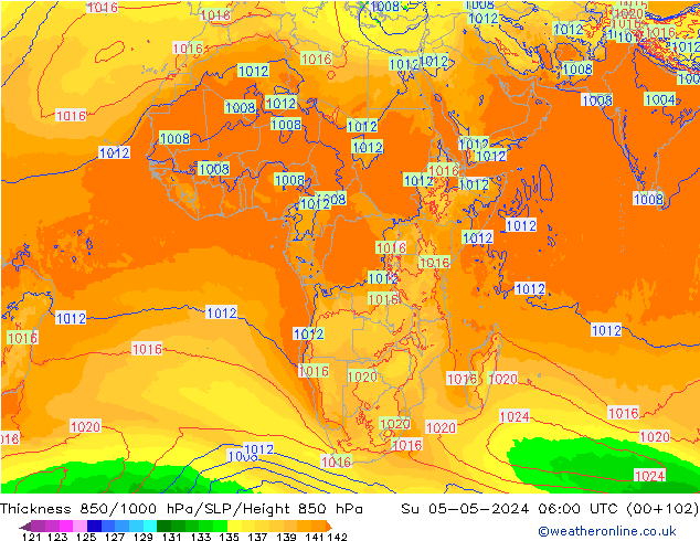 Thck 850-1000 гПа ECMWF Вс 05.05.2024 06 UTC