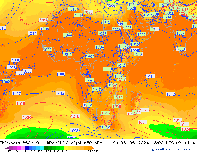 Thck 850-1000 hPa ECMWF Su 05.05.2024 18 UTC