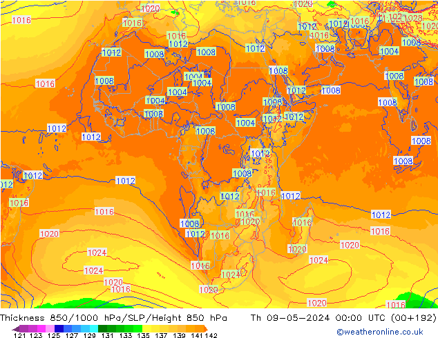 Thck 850-1000 гПа ECMWF чт 09.05.2024 00 UTC