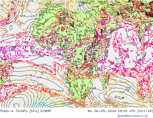 Theta-e 700hPa ECMWF Pzt 06.05.2024 06 UTC