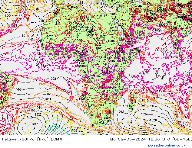 Theta-e 700hPa ECMWF lun 06.05.2024 18 UTC