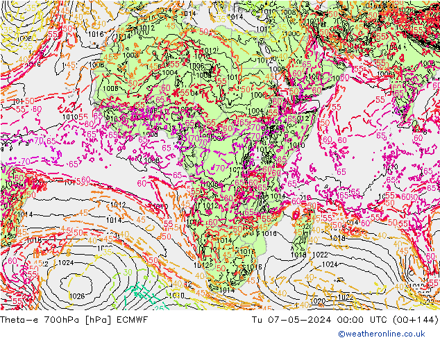 Theta-e 700hPa ECMWF  07.05.2024 00 UTC