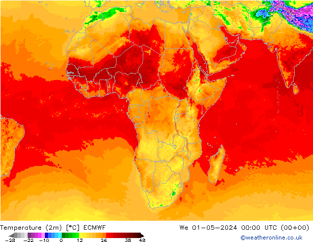 Sıcaklık Haritası (2m) ECMWF Çar 01.05.2024 00 UTC