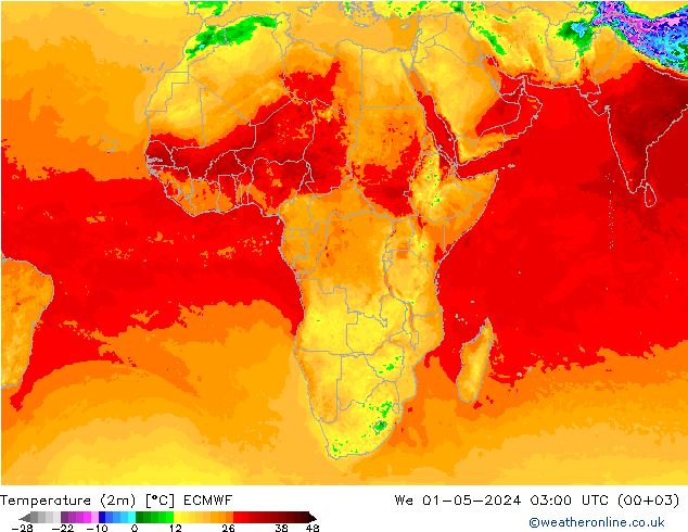 Temperature (2m) ECMWF We 01.05.2024 03 UTC