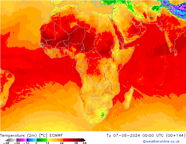 Temperature (2m) ECMWF Tu 07.05.2024 00 UTC