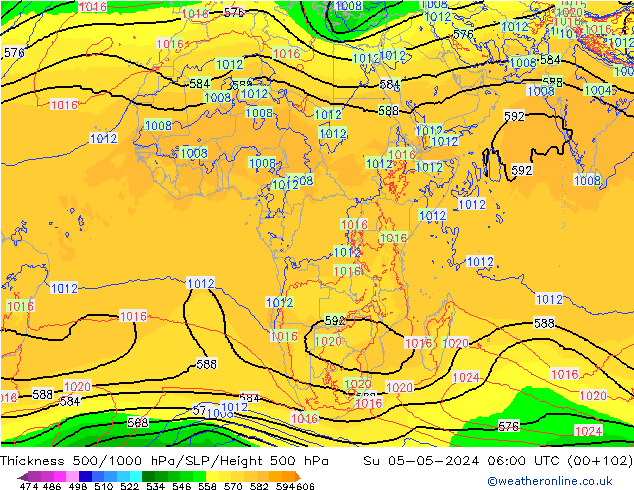 Espesor 500-1000 hPa ECMWF dom 05.05.2024 06 UTC