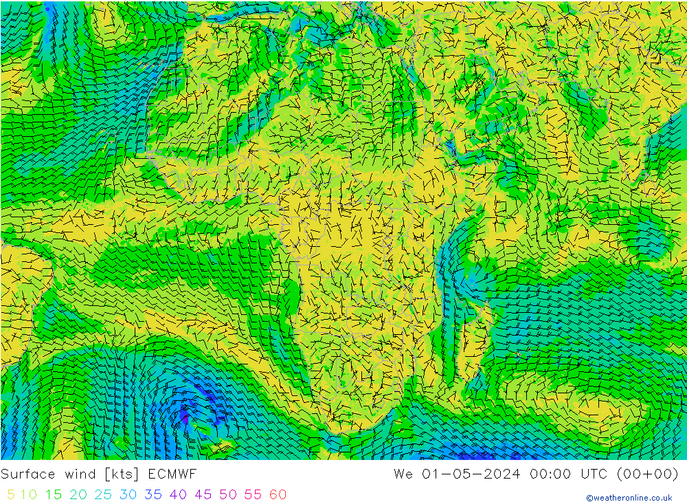 Vent 10 m ECMWF mer 01.05.2024 00 UTC