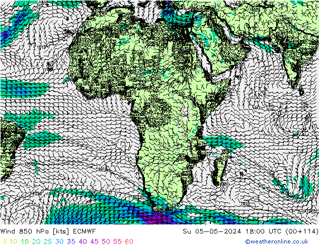 Wind 850 hPa ECMWF Su 05.05.2024 18 UTC