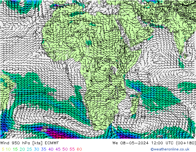 Wind 950 hPa ECMWF wo 08.05.2024 12 UTC