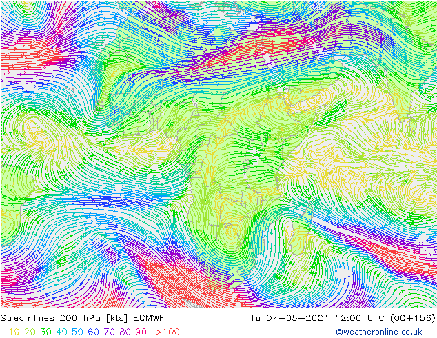 Línea de corriente 200 hPa ECMWF mar 07.05.2024 12 UTC