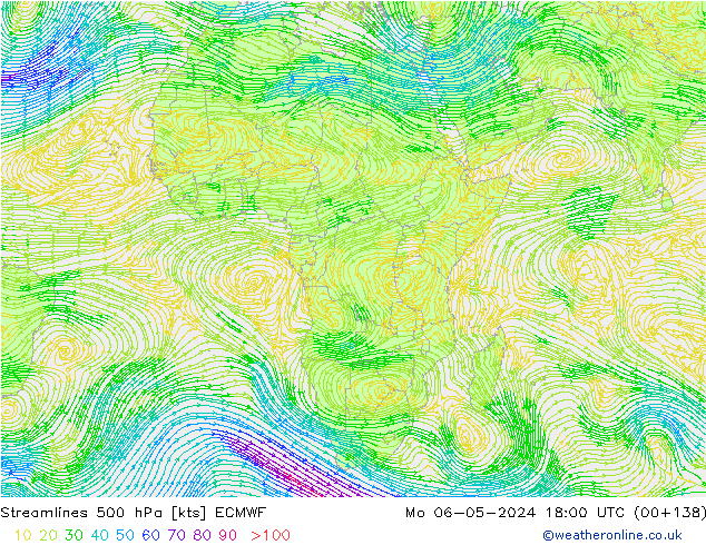 Streamlines 500 hPa ECMWF Po 06.05.2024 18 UTC