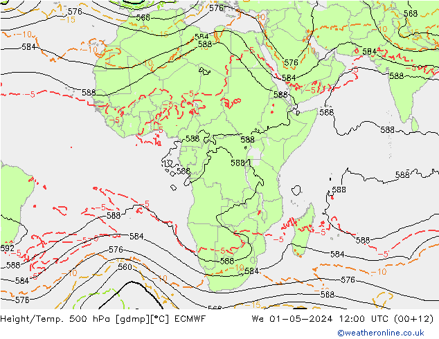 Z500/Rain (+SLP)/Z850 ECMWF St 01.05.2024 12 UTC