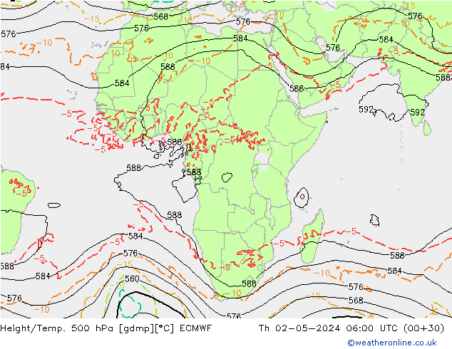 Z500/Rain (+SLP)/Z850 ECMWF Th 02.05.2024 06 UTC