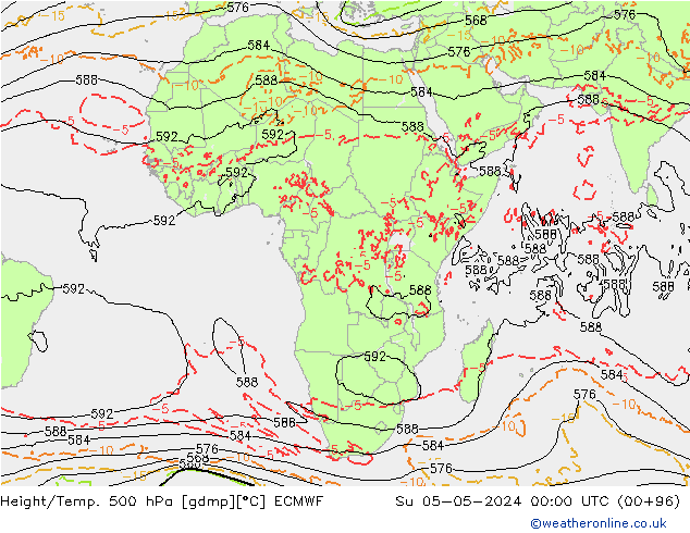 Z500/Yağmur (+YB)/Z850 ECMWF Paz 05.05.2024 00 UTC