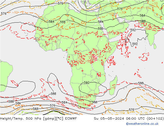 Z500/Rain (+SLP)/Z850 ECMWF Su 05.05.2024 06 UTC