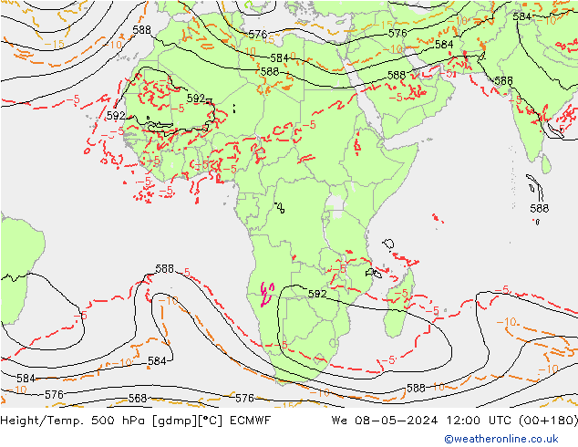 Z500/Rain (+SLP)/Z850 ECMWF mer 08.05.2024 12 UTC