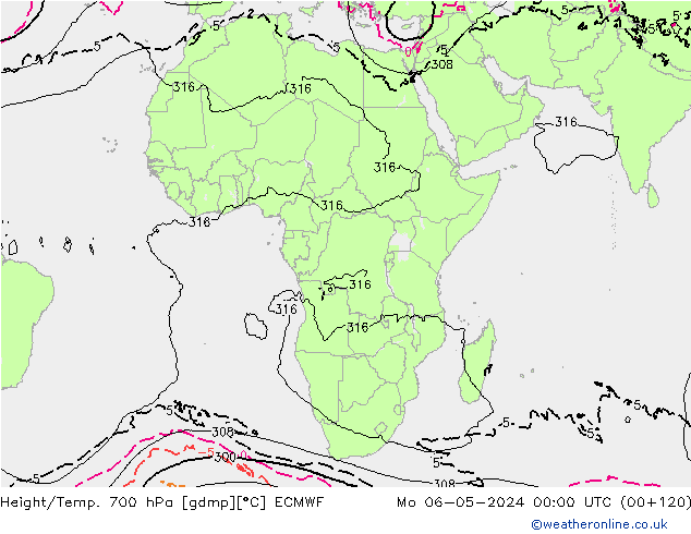 Height/Temp. 700 hPa ECMWF Mo 06.05.2024 00 UTC