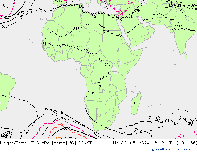 Height/Temp. 700 hPa ECMWF  06.05.2024 18 UTC