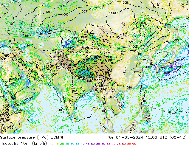 Isotachs (kph) ECMWF We 01.05.2024 12 UTC